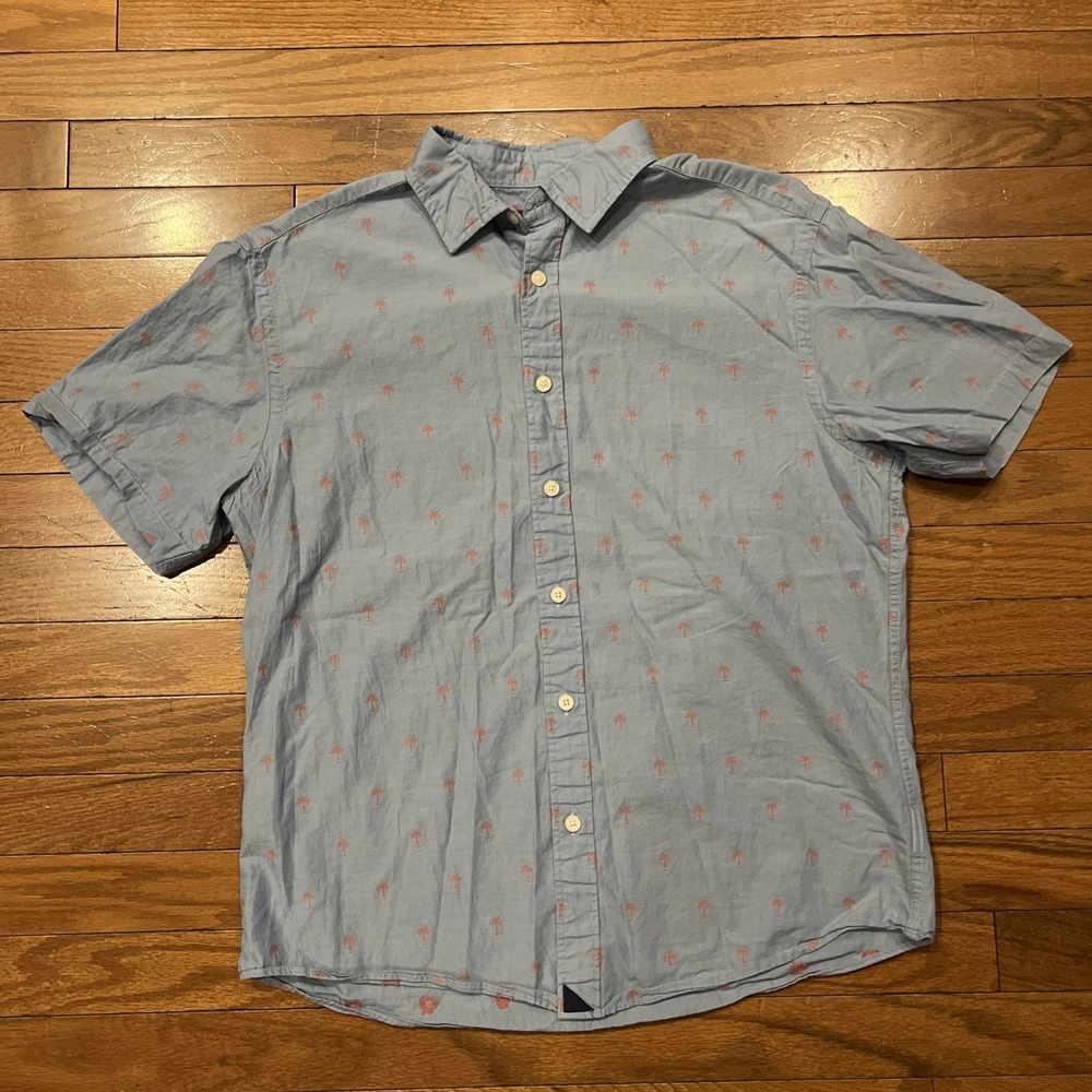 UNTUCKit Shirt Mens Medium Blue Palm Tree Print Button Up Short Sleeve Cotton